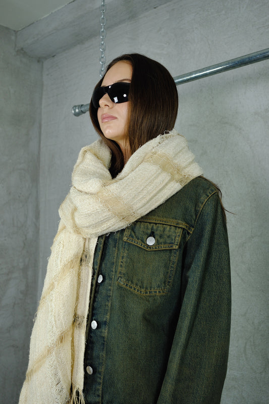 Issey Miyake Vintage Woven Scarf – Light Beige