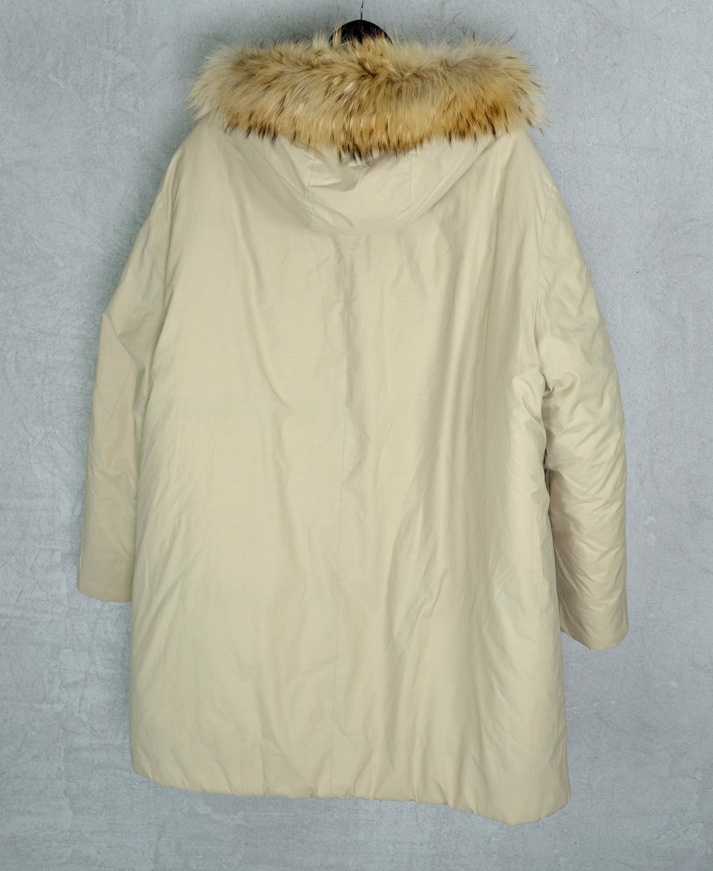 Prada 1990s Beige Down Parka with Fur-Trimmed Hood