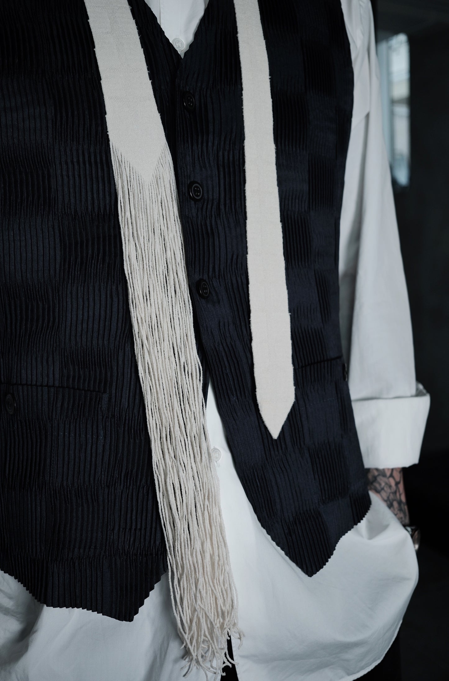 Issey Miyake fringed tie