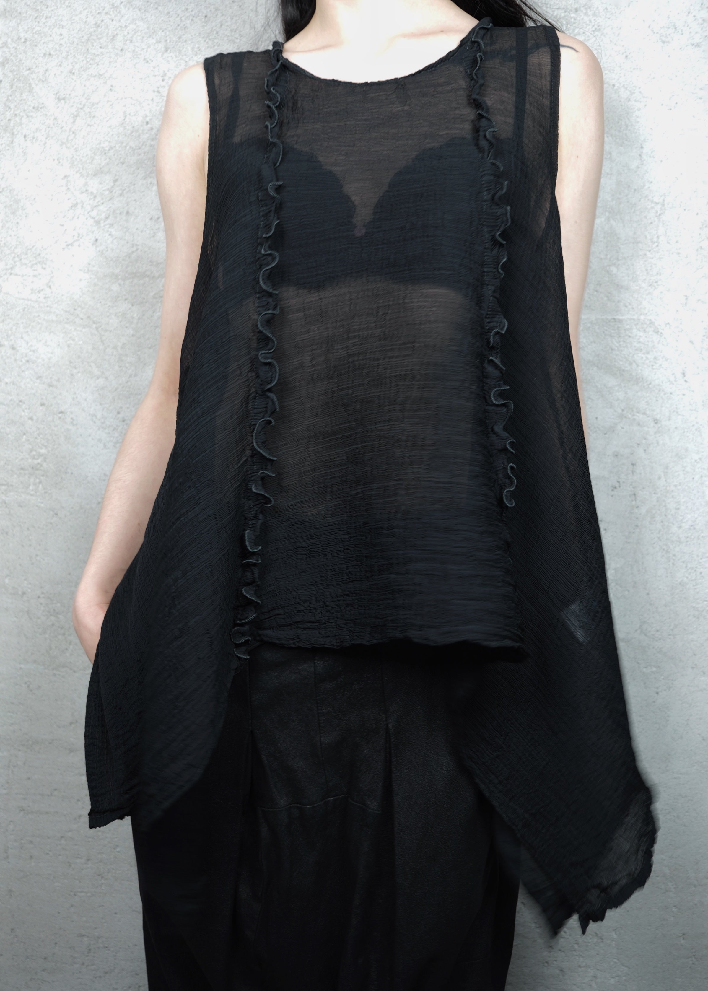 Issey Miyake Asymmetric Textured Layered Top