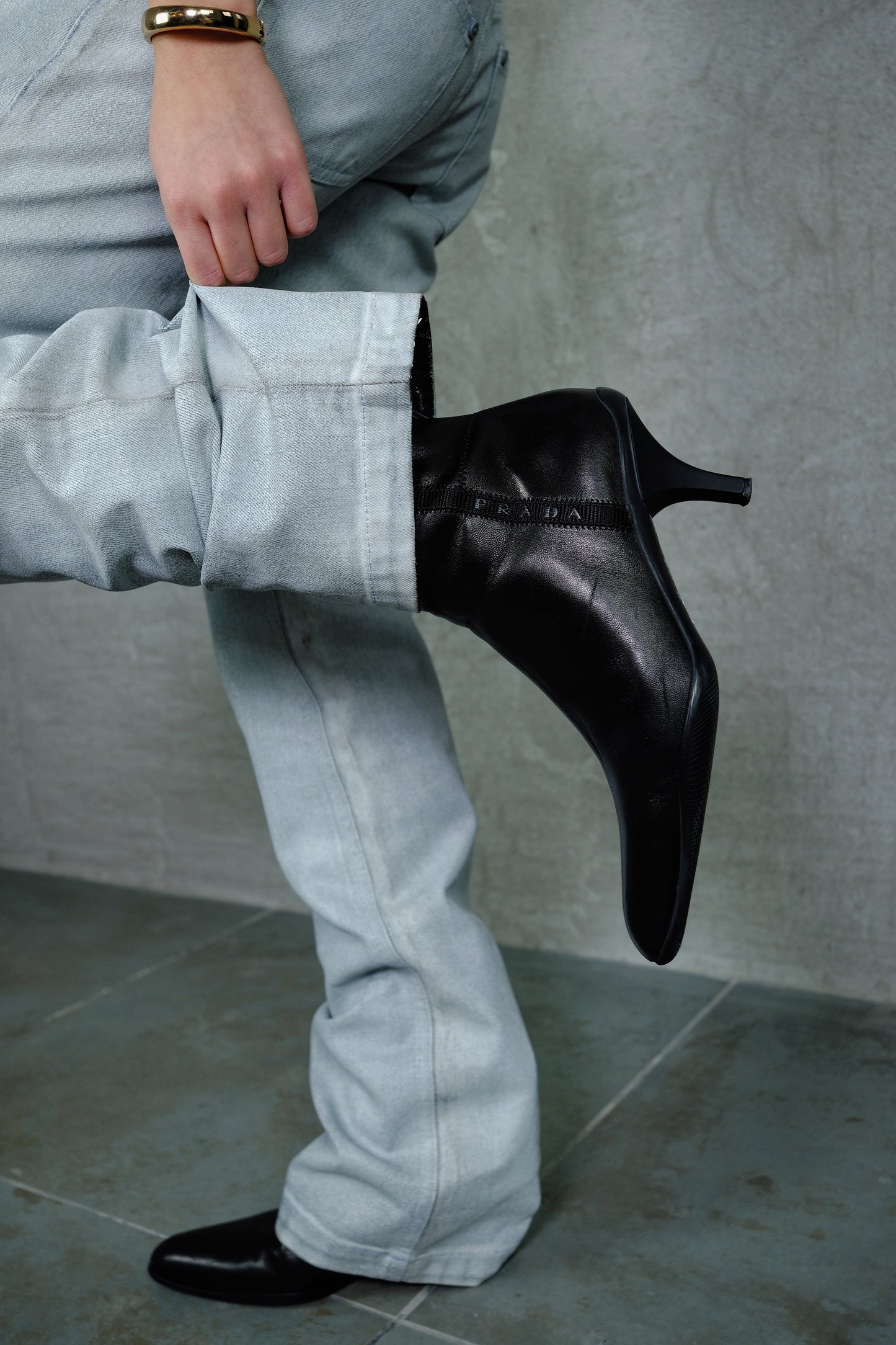 Prada Mid-Height Stiletto Heel Leather Boots (Early 2000s)