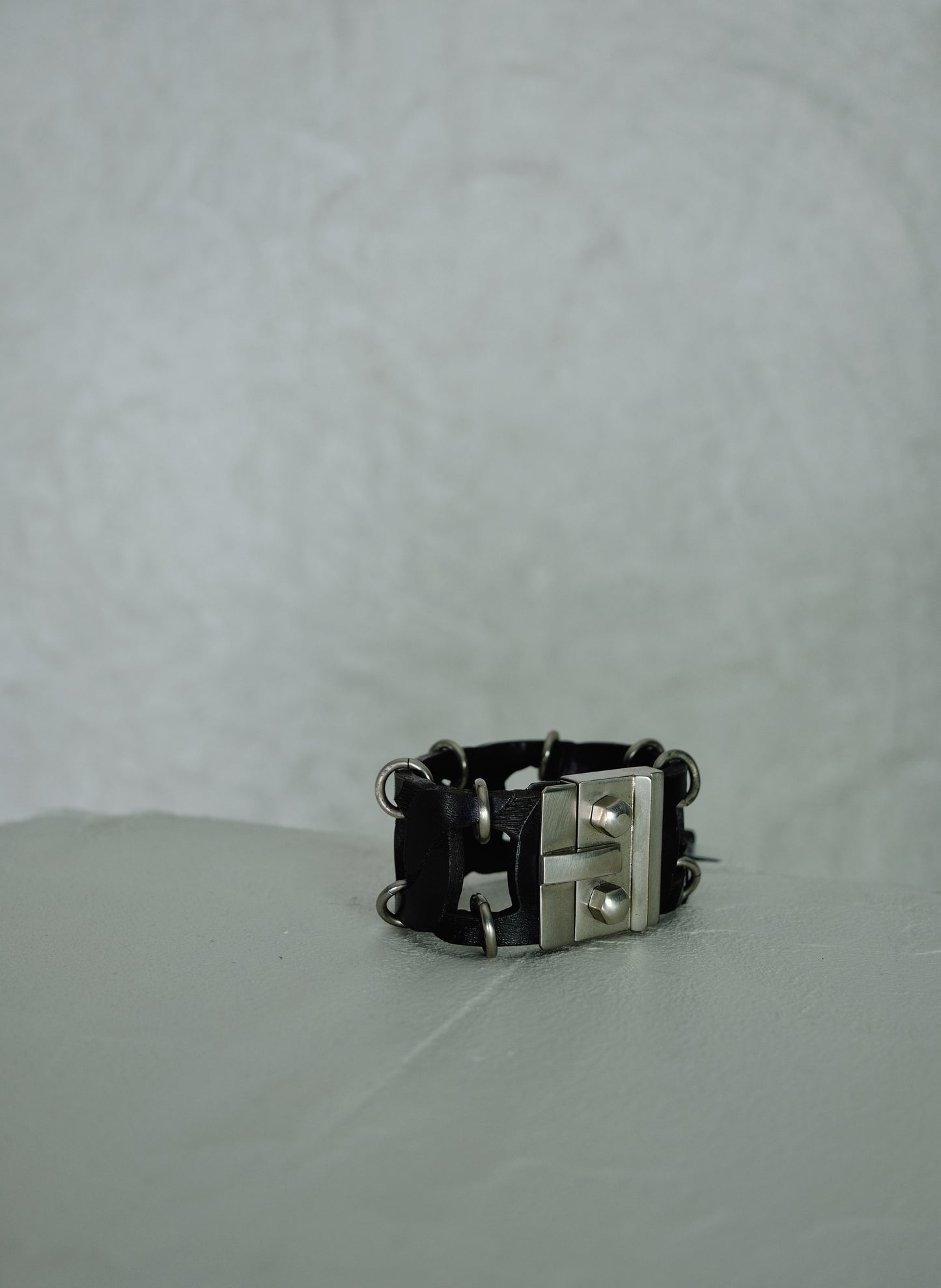 L Gianfranco Ferré Industrial Leather & Metal Cuff  (circa 2000)