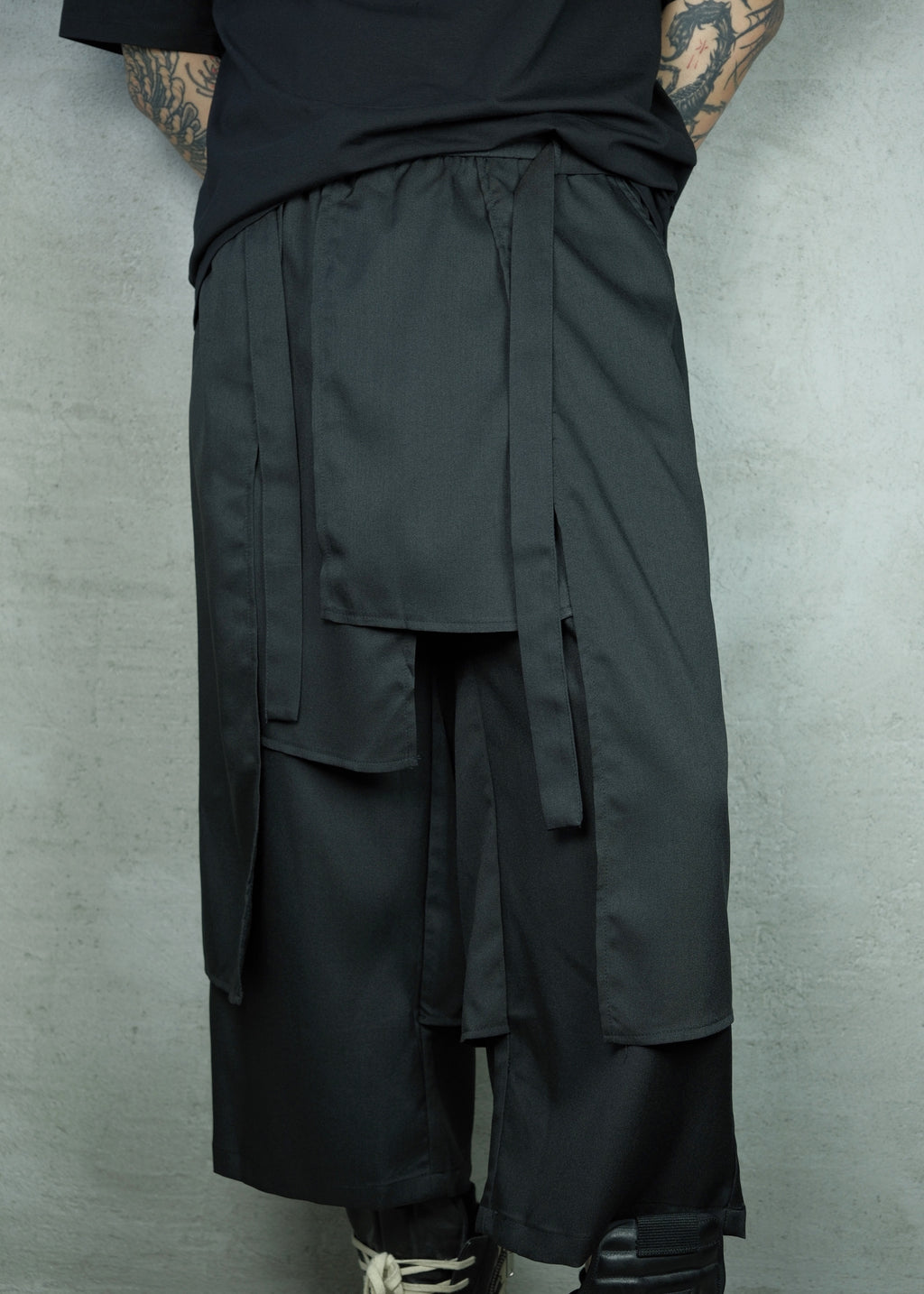Layered Asymmetric Wide-Leg Trousers