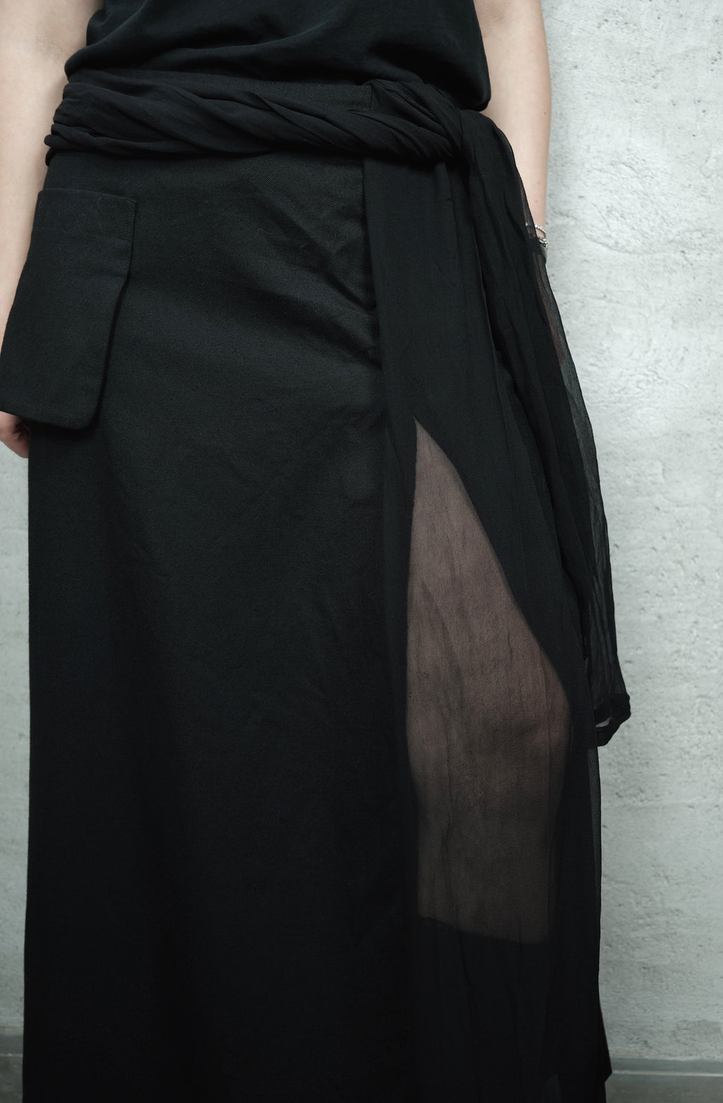 Yohji Yamamoto Wool Skirt with Integrated Silk Scarf
