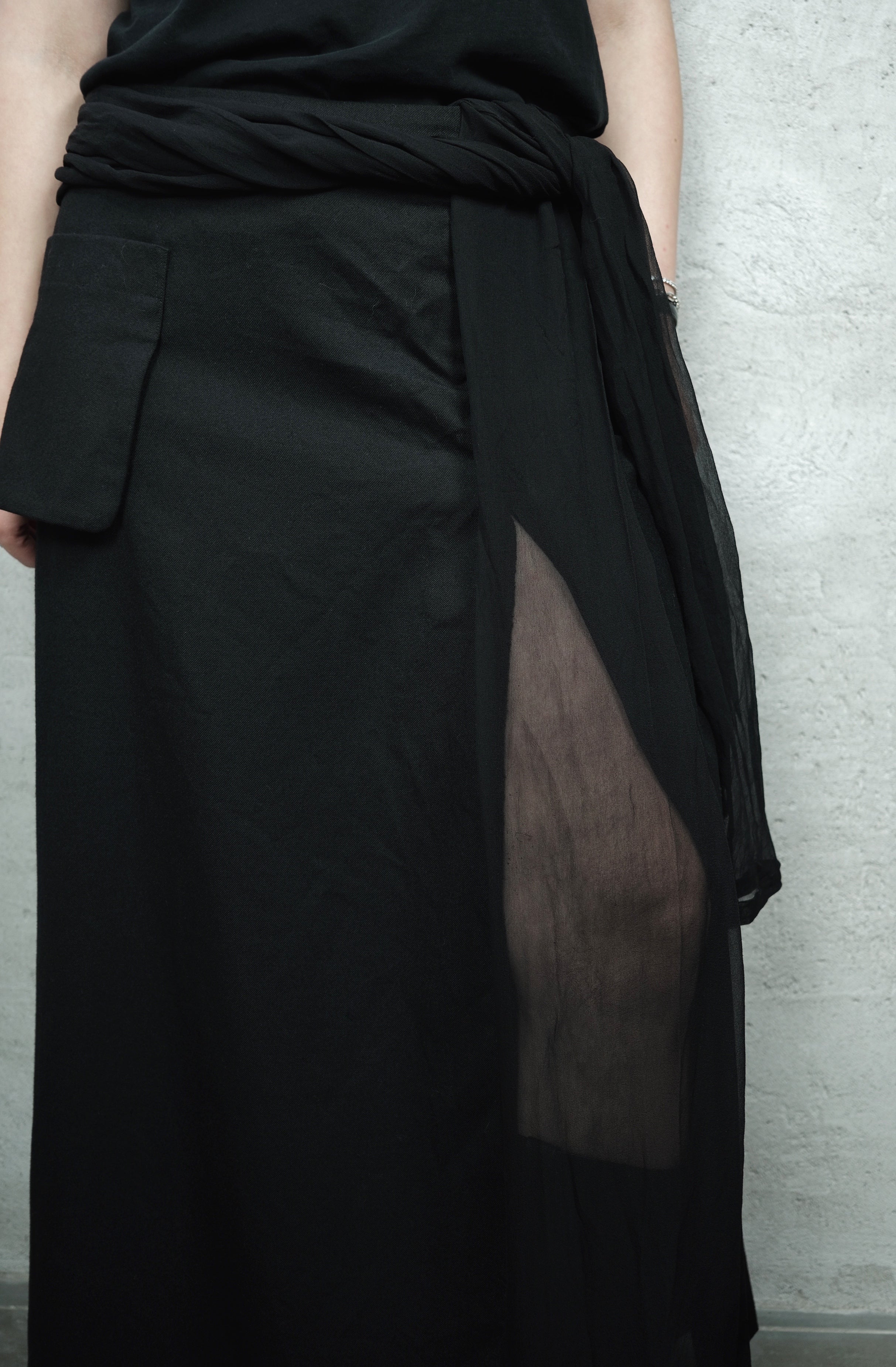 Yohji Yamamoto Wool Skirt with Integrated Silk Scarf