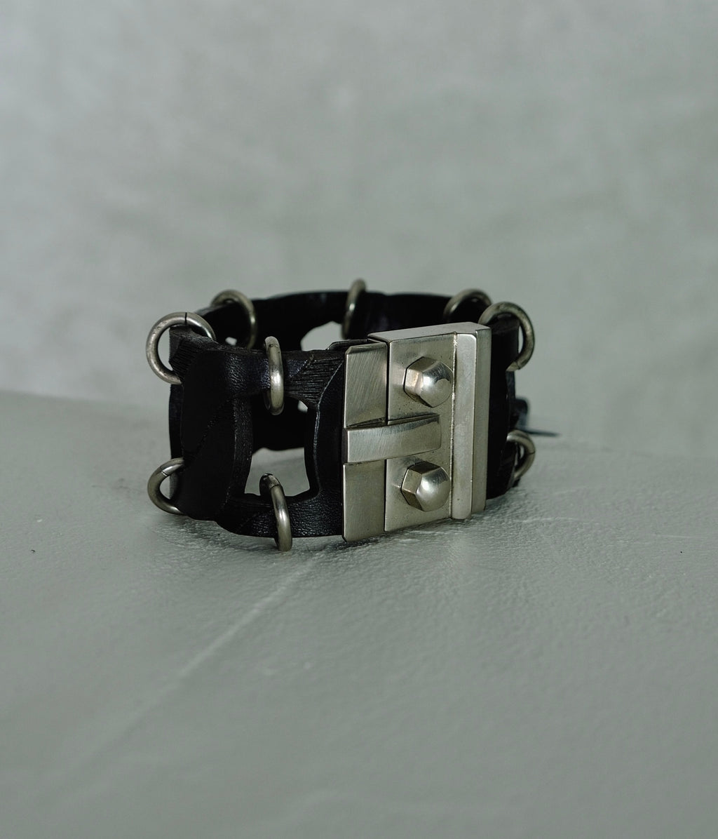 L Gianfranco Ferré Industrial Leather & Metal Cuff  (circa 2000)
