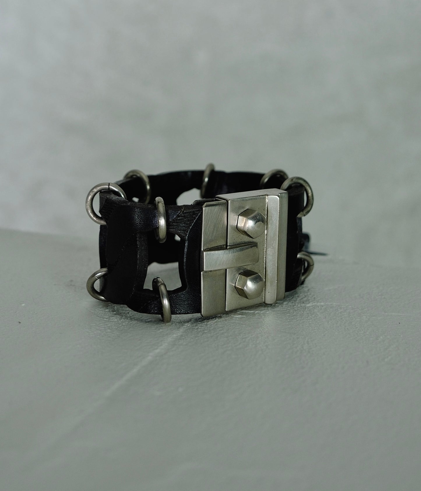 L Gianfranco Ferré Industrial Leather & Metal Cuff  (circa 2000)