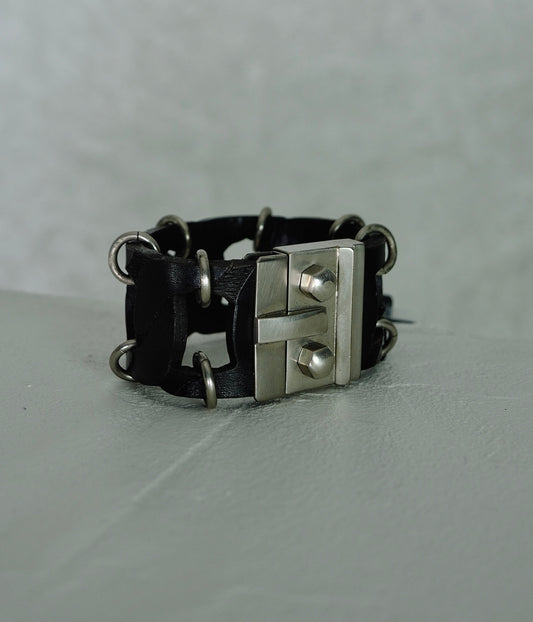 L Gianfranco Ferré Industrial Leather & Metal Cuff  (circa 2000)