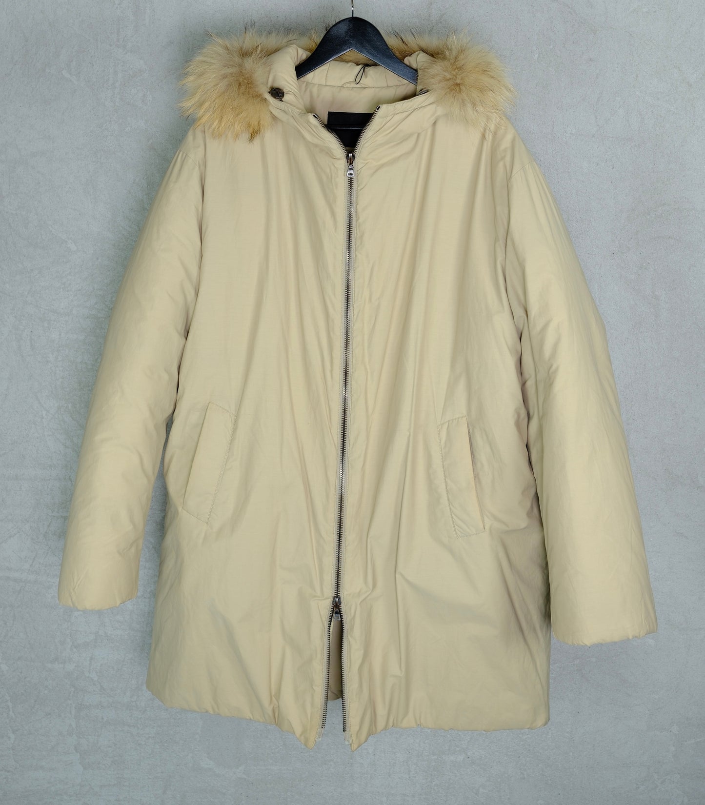 Prada 1990s Beige Down Parka with Fur-Trimmed Hood
