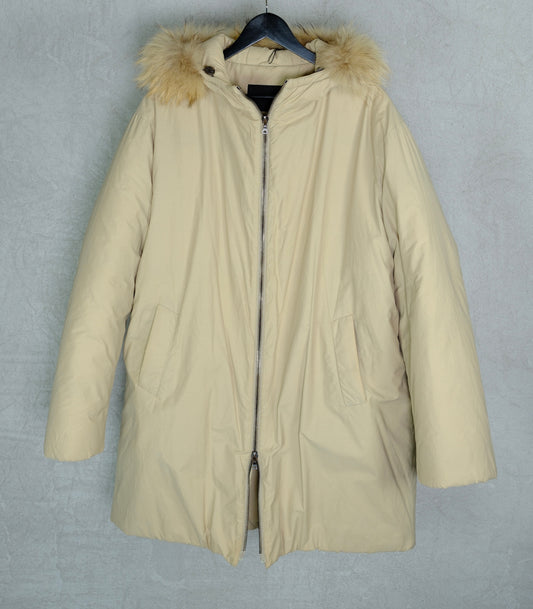 Prada 1990s Beige Down Parka with Fur-Trimmed Hood