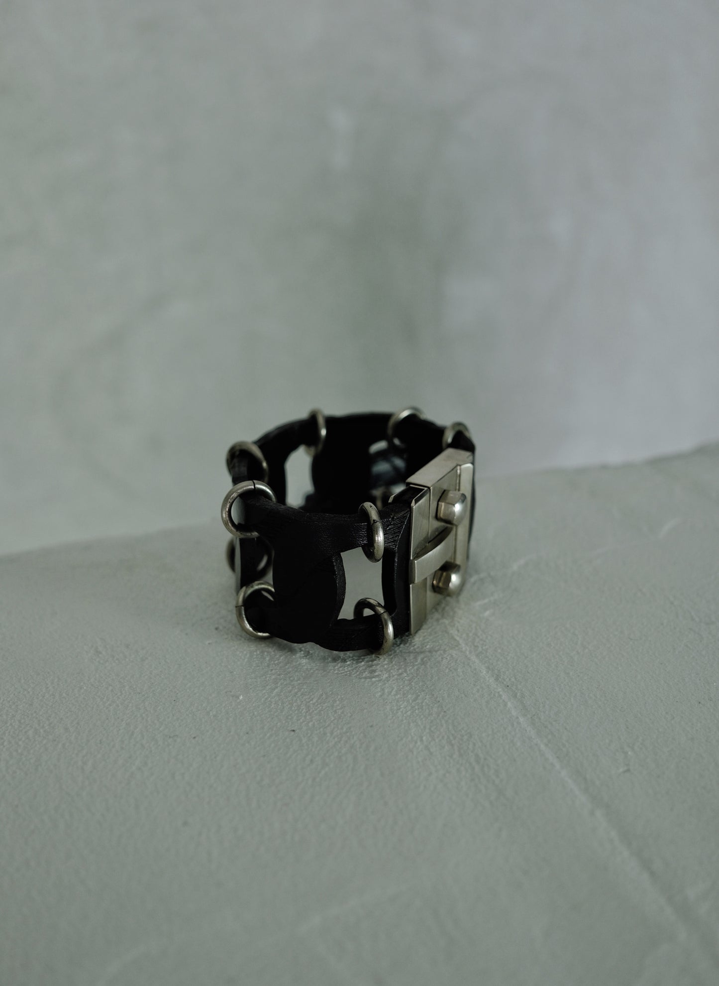 L Gianfranco Ferré Industrial Leather & Metal Cuff  (circa 2000)