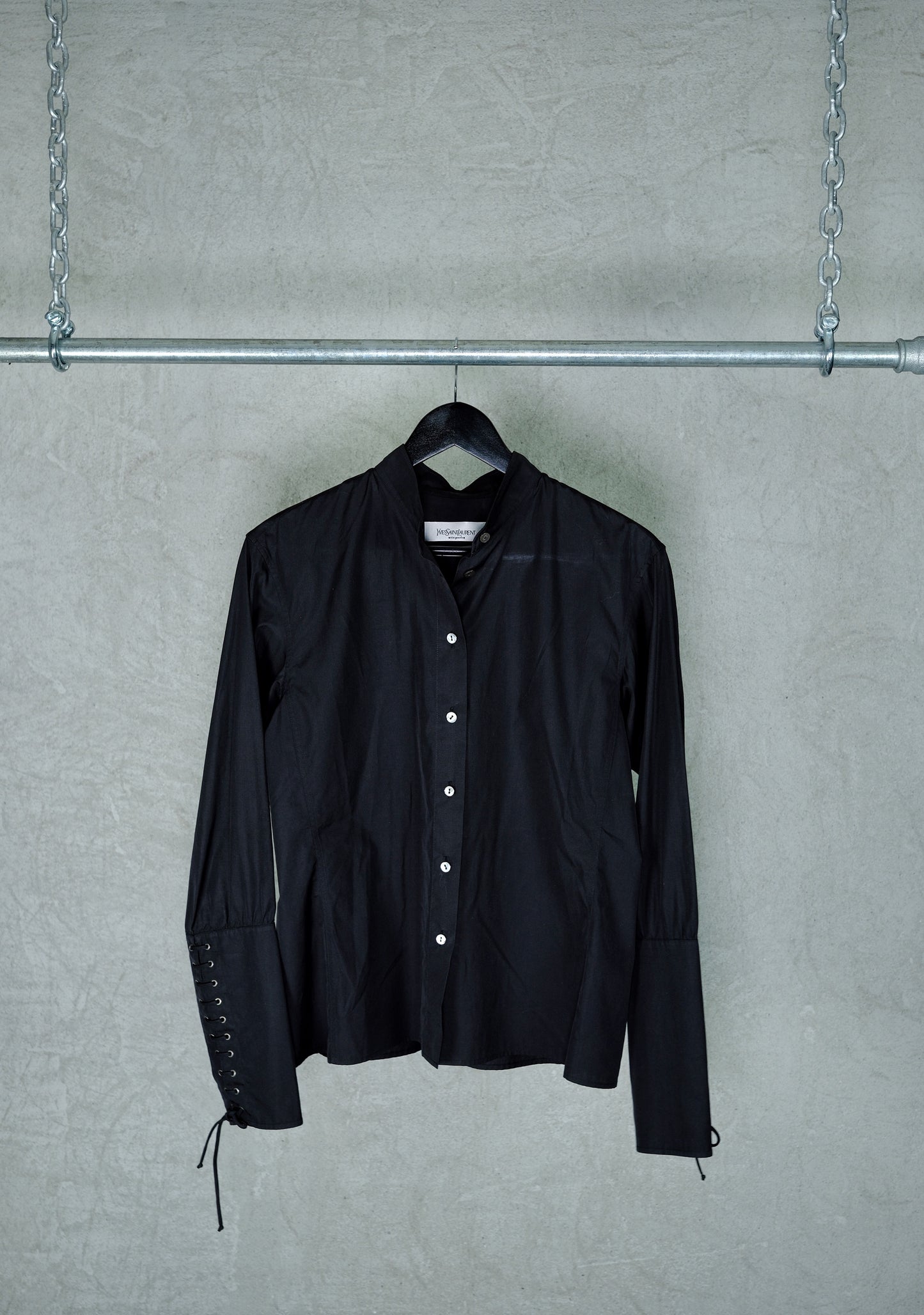 Yves Saint Laurent Rive Gauche Black Lace-Detail Shirt (Hedi Slimane Era, 2000)