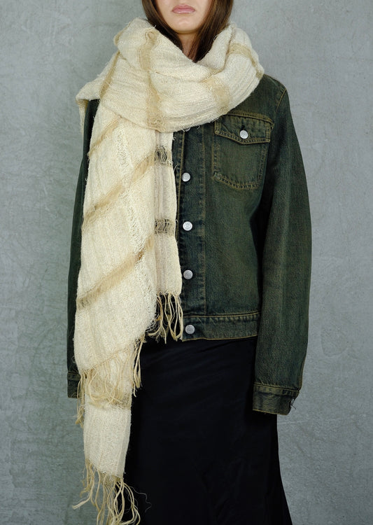Issey Miyake Vintage Woven Scarf – Light Beige