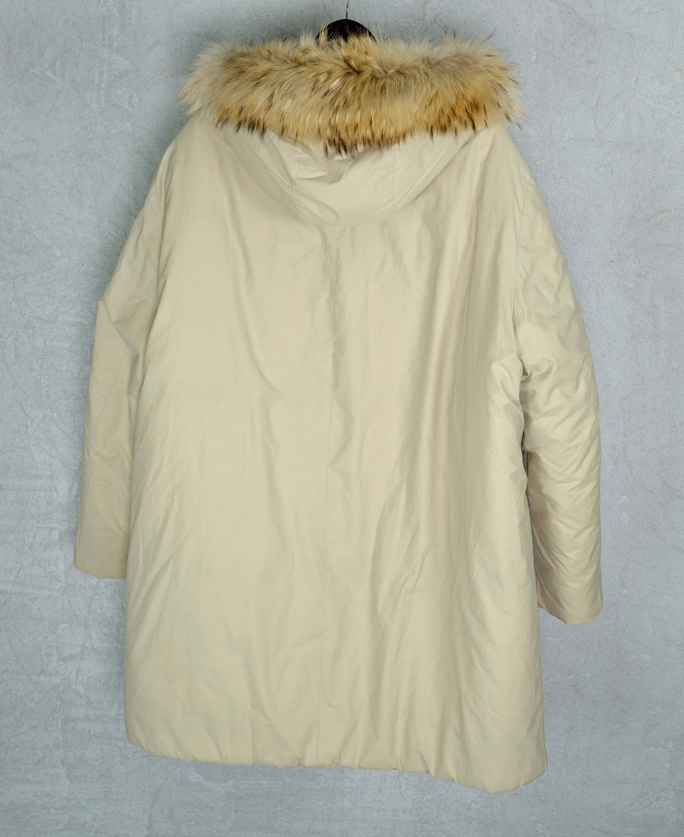 Prada 1990s Beige Down Parka with Fur-Trimmed Hood