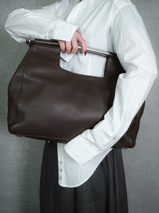 Prada Vitello Daino Metal Bar Top Handle Bag