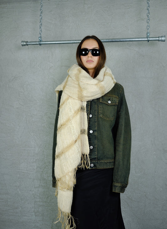 Issey Miyake Vintage Woven Scarf – Light Beige