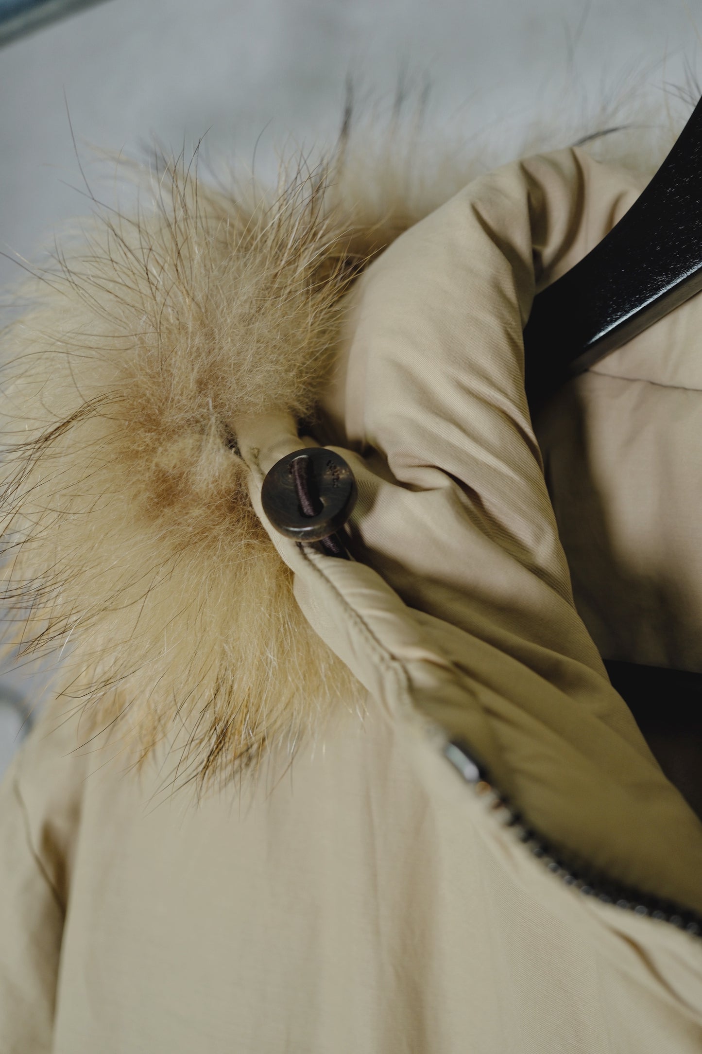 Prada 1990s Beige Down Parka with Fur-Trimmed Hood