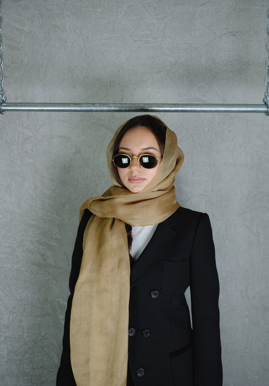 Issey Miyake Silk Scarf – Light Brown Made in Japan (1990s)