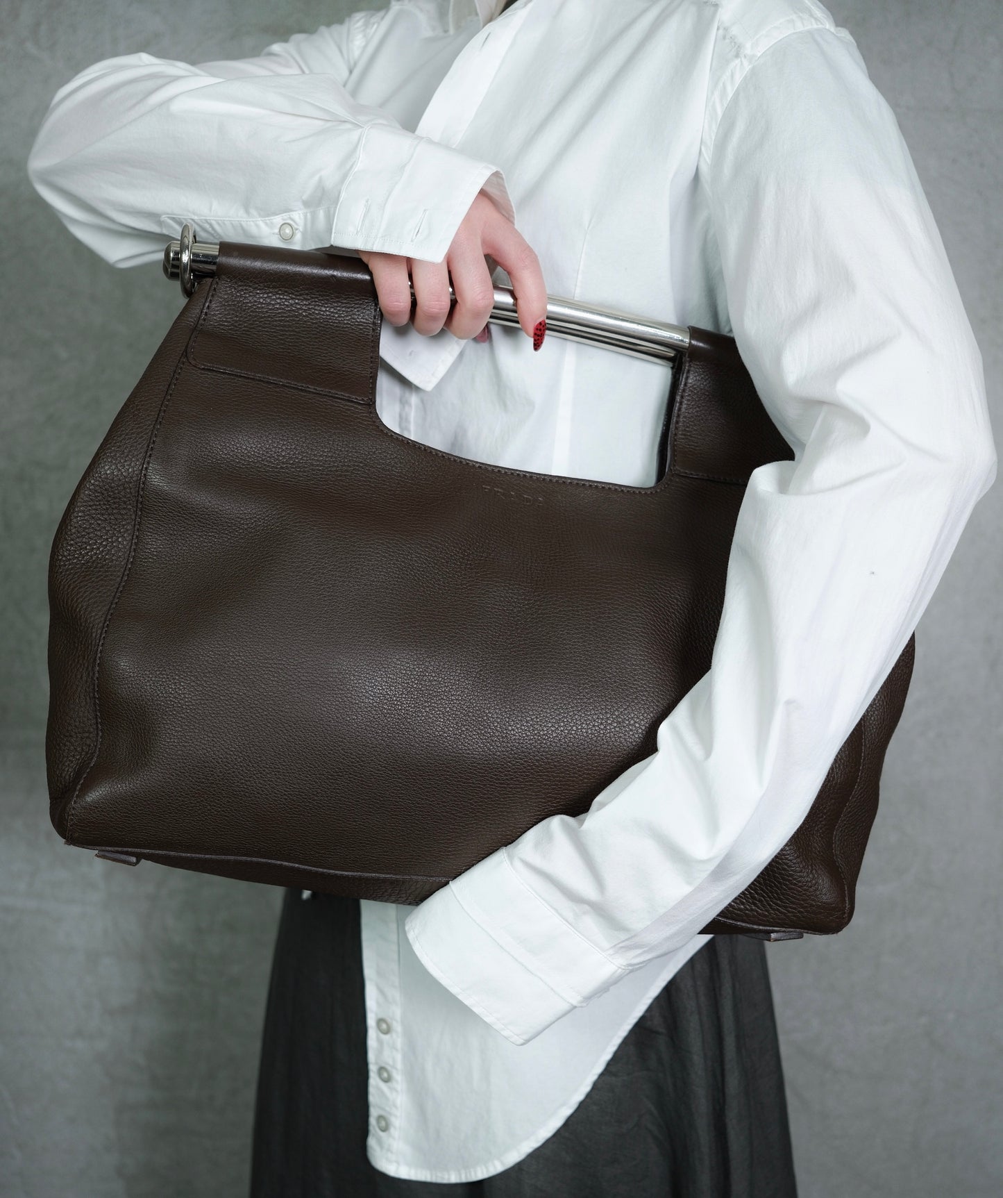 Prada Vitello Daino Metal Bar Top Handle Bag