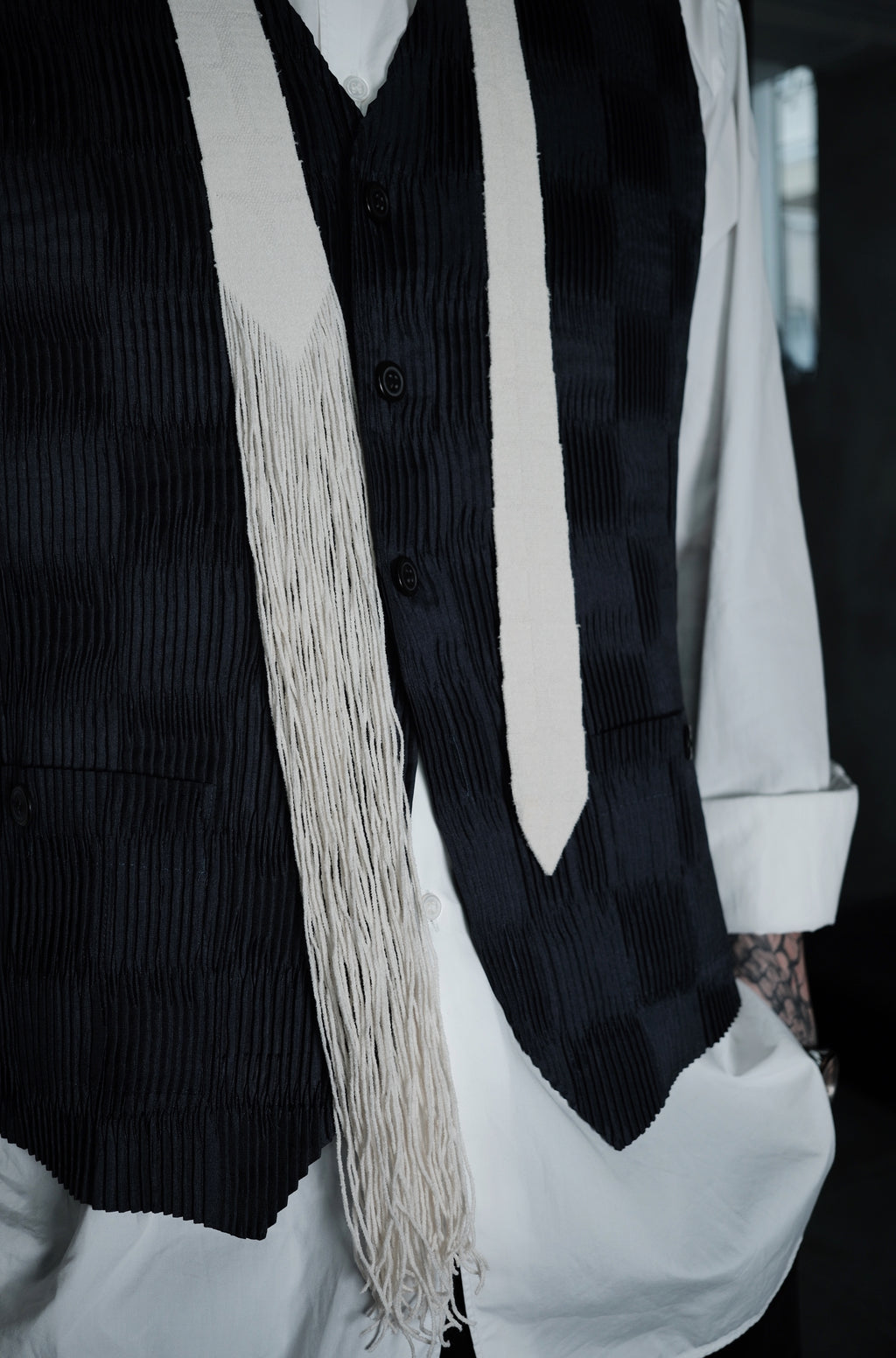 Issey Miyake fringed tie