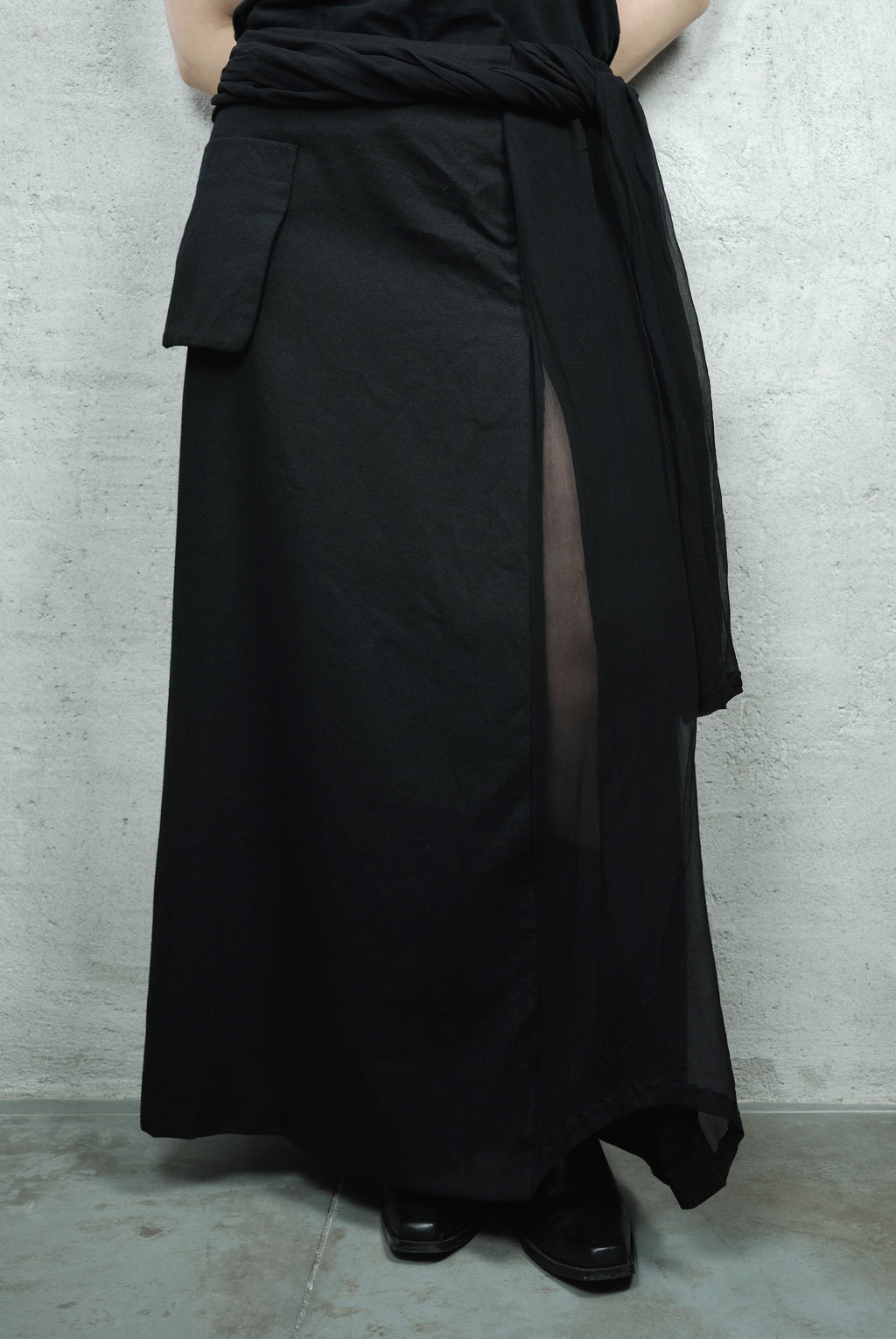 Yohji Yamamoto Wool Skirt with Integrated Silk Scarf