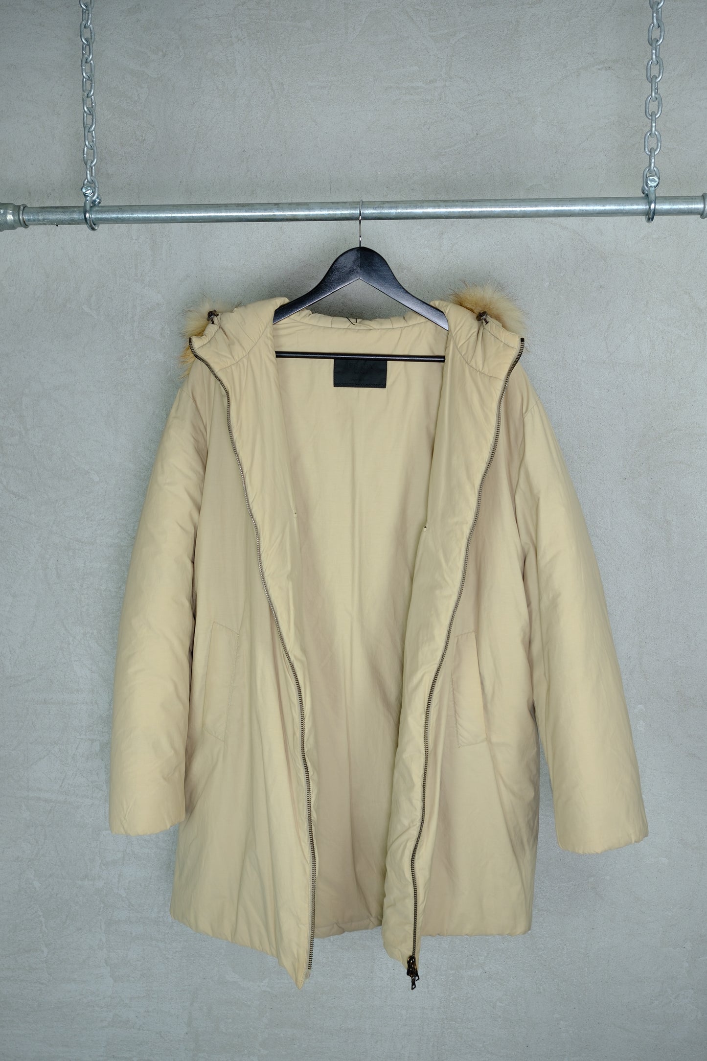 Prada 1990s Beige Down Parka with Fur-Trimmed Hood