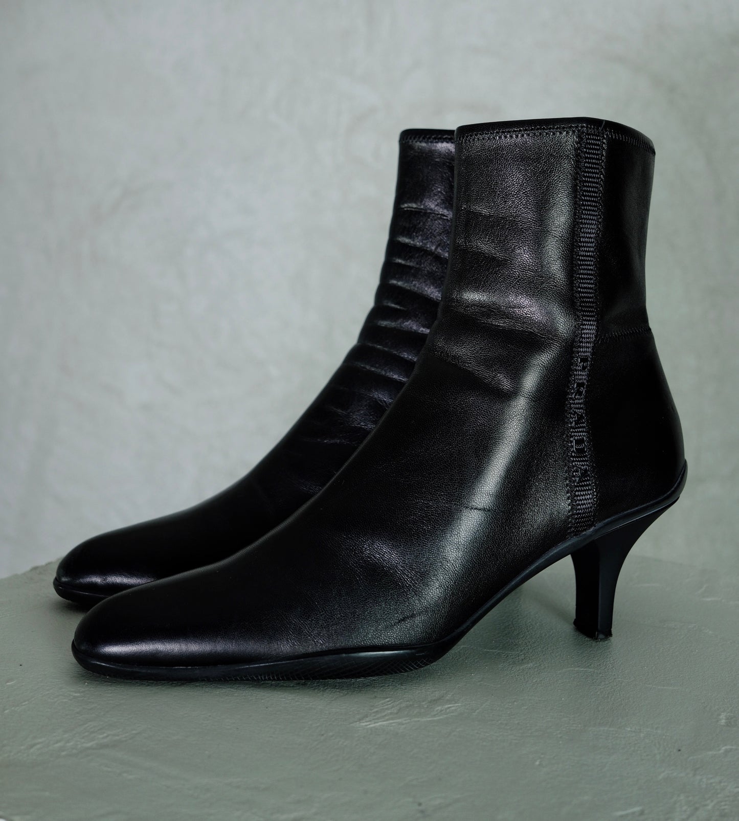 Prada Mid-Height Stiletto Heel Leather Boots (Early 2000s)