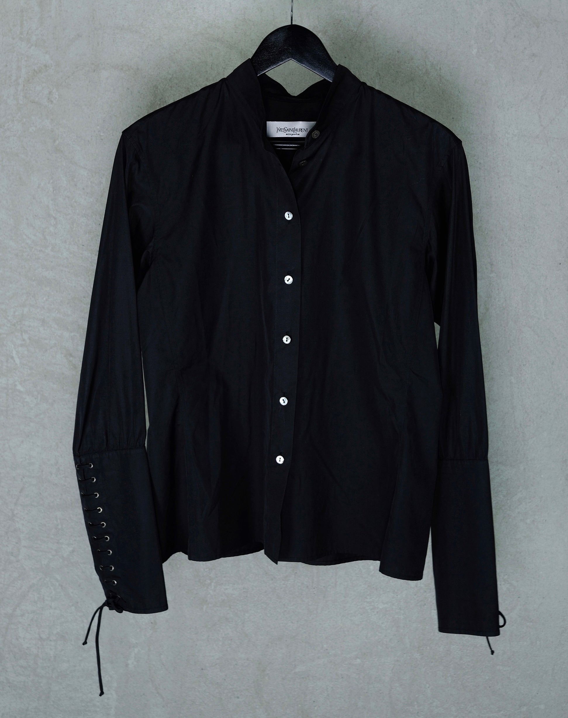 Yves Saint Laurent Rive Gauche Black Lace-Detail Shirt