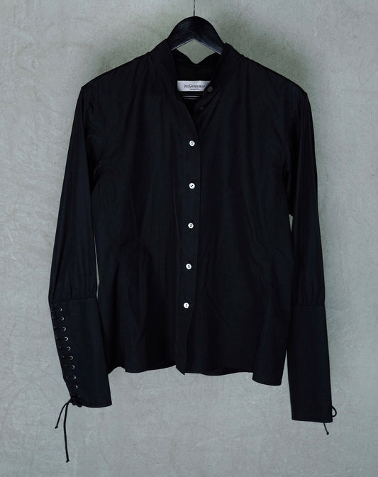 Yves Saint Laurent Rive Gauche Black Lace-Detail Shirt