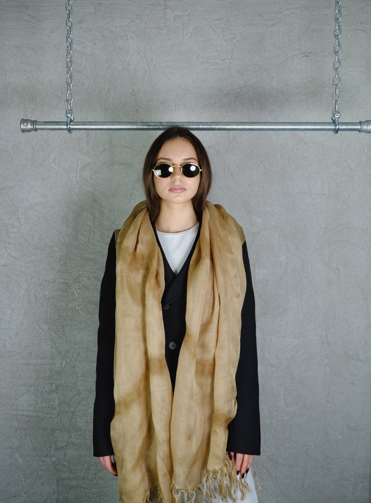 Issey Miyake Silk Scarf – Light Brown Made in Japan (1990s)