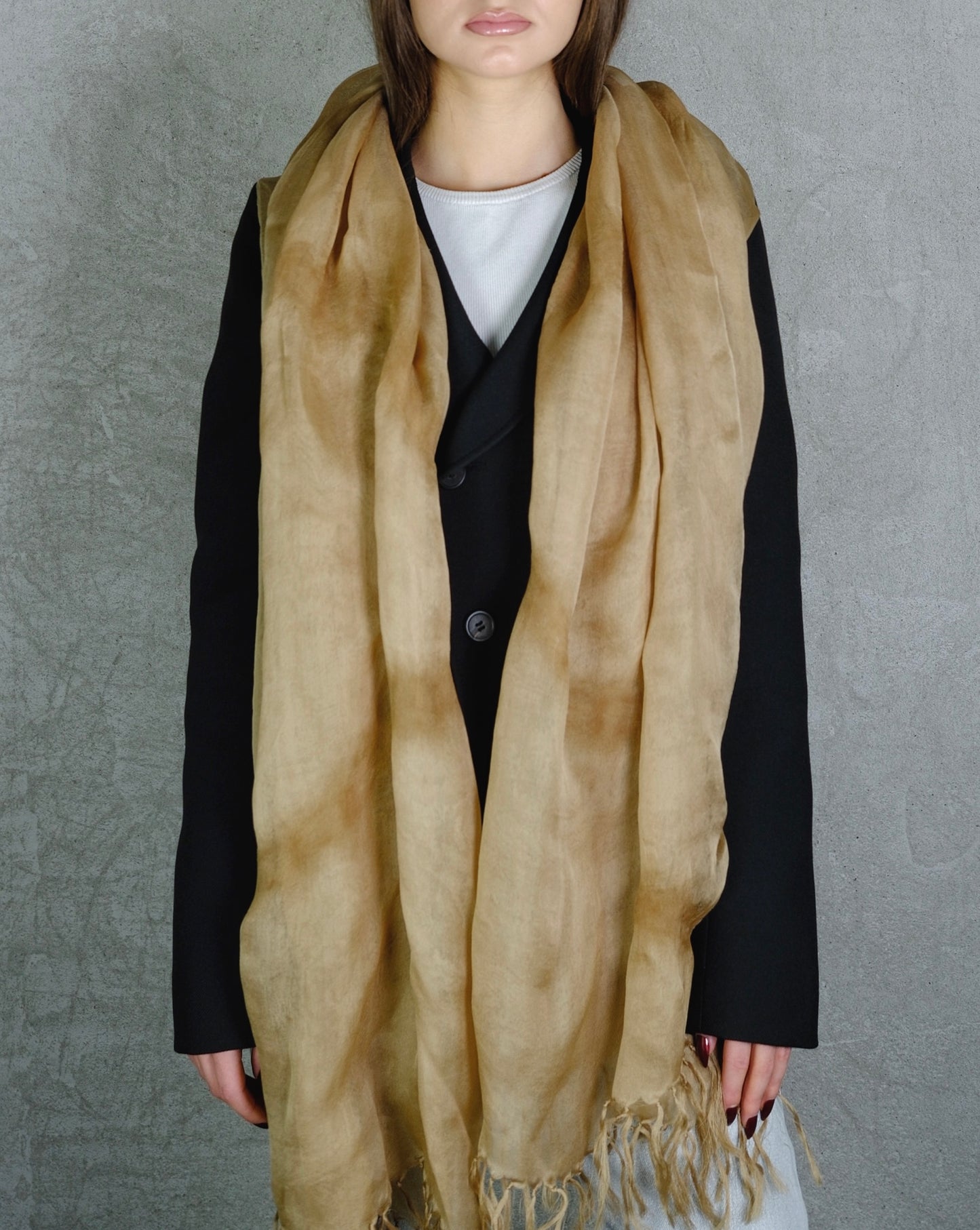 Issey Miyake Silk Scarf – Light Brown Made in Japan (1990s)