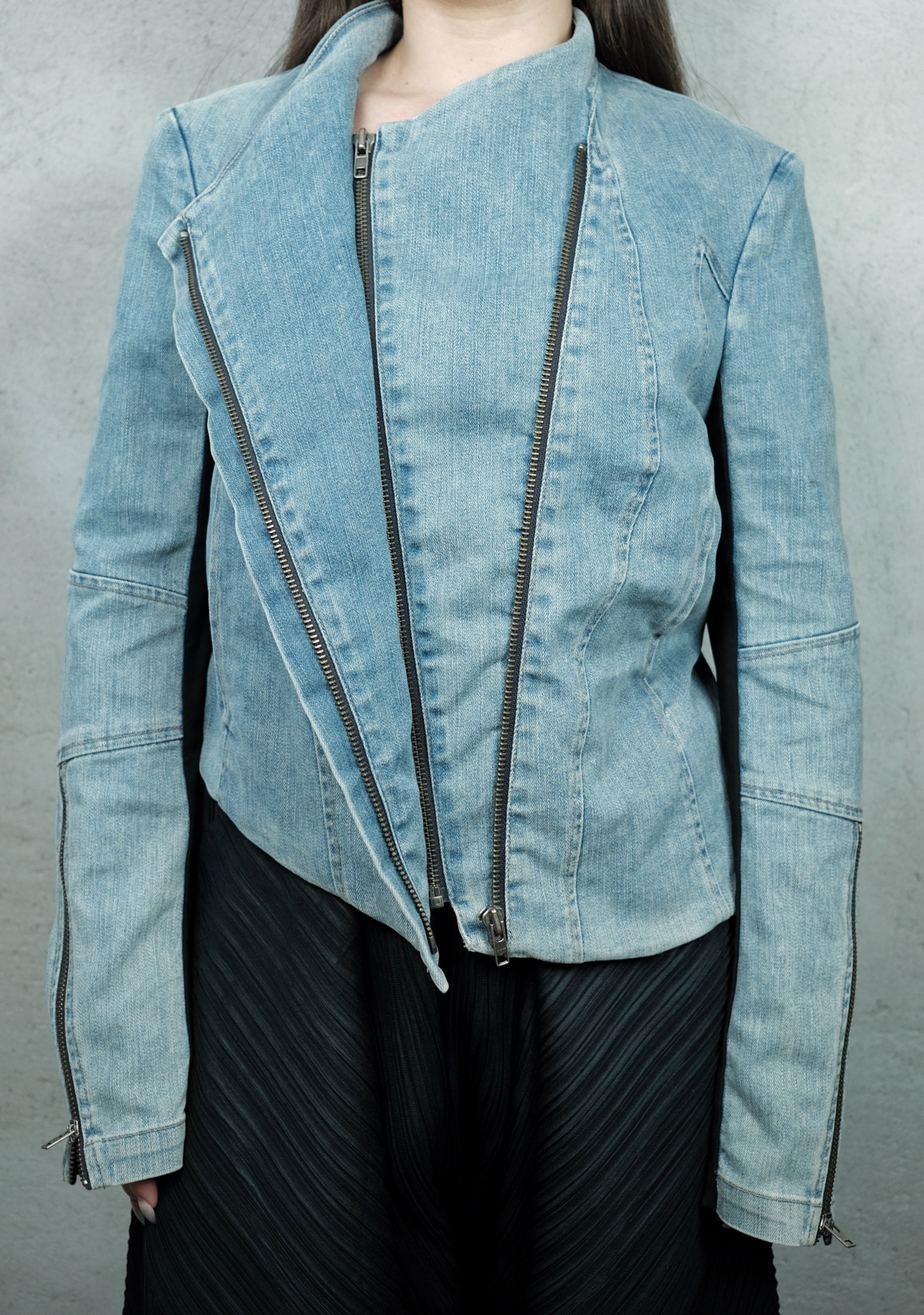 Helmut Lang Double-Zipped Asymmetrical Denim Jacket
